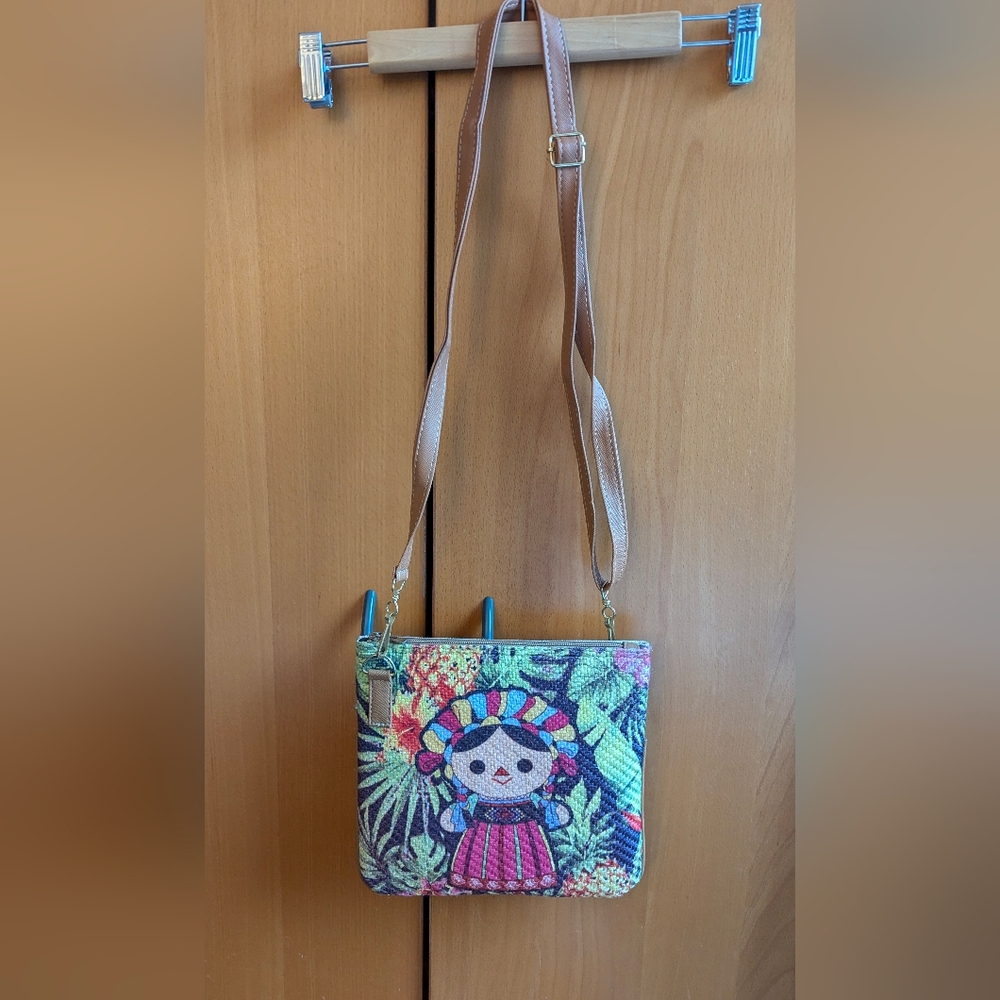 Woven embroidered multicolor crossbody purse